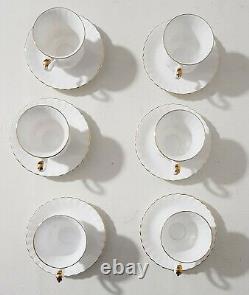 14 Piece Tea Set Royal Albert Val D'or Bone China Cups Teapot White Gold Trim