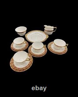 15 Pieces Royal Crown Derby Heraldic Gold & Ruby Tea Cups & Saucers 1st Quality