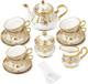 15 Pieces Vintage Floral Tea Set Golden Coffee Cup And Saucer Set Of 6 British C