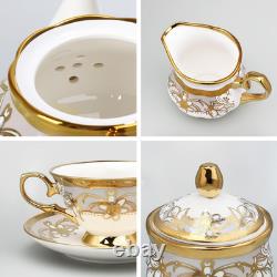 15 Pieces Vintage Floral Tea Set Golden Coffee Cup and Saucer Set of 6 British C