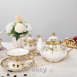 15 Pieces Vintage Floral Tea Set Golden Coffee Cup and Saucer Set of 6 British C
