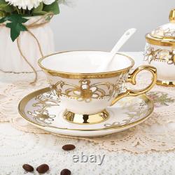 15 Pieces Vintage Floral Tea Set Golden Coffee Cup and Saucer Set of 6 British C