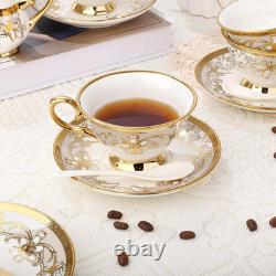15 Pieces Vintage Floral Tea Set Golden Coffee Cup and Saucer Set of 6 British C