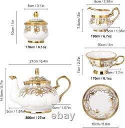 15 Pieces Vintage Floral Tea Set Golden Coffee Cup and Saucer Set of 6 British C