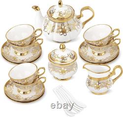 15 Pieces Vintage Floral Tea Set Golden Coffee Cup and Saucer Set of 6 British C