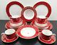(16) Pc Sakura Galaxy Red Dinner Plates Soup Bowls Cups Saucers Set 14k Gold Lot