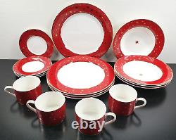 (16) Pc Sakura Galaxy Red Dinner Plates Soup Bowls Cups Saucers Set 14K Gold Lot