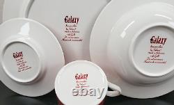 (16) Pc Sakura Galaxy Red Dinner Plates Soup Bowls Cups Saucers Set 14K Gold Lot
