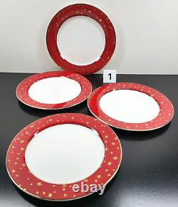 (16) Pc Sakura Galaxy Red Dinner Plates Soup Bowls Cups Saucers Set 14K Gold Lot