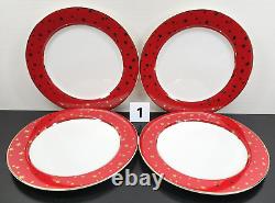 (16) Pc Sakura Galaxy Red Dinner Plates Soup Bowls Cups Saucers Set 14K Gold Lot