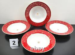 (16) Pc Sakura Galaxy Red Dinner Plates Soup Bowls Cups Saucers Set 14K Gold Lot