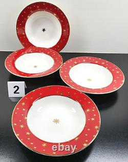 (16) Pc Sakura Galaxy Red Dinner Plates Soup Bowls Cups Saucers Set 14K Gold Lot