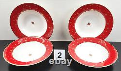 (16) Pc Sakura Galaxy Red Dinner Plates Soup Bowls Cups Saucers Set 14K Gold Lot