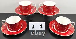 (16) Pc Sakura Galaxy Red Dinner Plates Soup Bowls Cups Saucers Set 14K Gold Lot