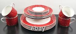 (16) Pc Sakura Galaxy Red Dinner Plates Soup Bowls Cups Saucers Set 14K Gold Lot