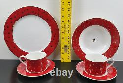 (16) Pc Sakura Galaxy Red Dinner Plates Soup Bowls Cups Saucers Set 14K Gold Lot