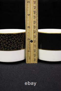 16pc Savoir Vivre CASCADE EBONY & GOLD LAME Black Flat Cup & Saucer Set, Japan