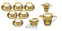 17 Pcs Bone China black & Gold Greek Key Versailles Design Tea Set