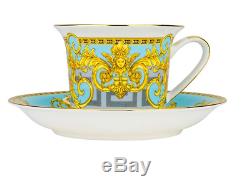 17 Pcs Light Blue/Grey Gold Greek Key Versailles Design Tea Set