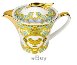 17 Pcs Light Blue/Grey Gold Greek Key Versailles Design Tea Set