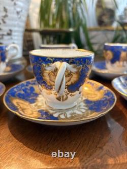 1850s Cobalt & Gold Tea Cup Set Copeland Or Serves