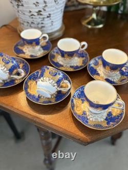 1850s Cobalt & Gold Tea Cup Set Copeland Or Serves