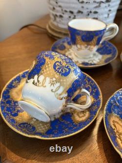 1850s Cobalt & Gold Tea Cup Set Copeland Or Serves