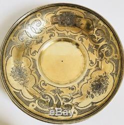 1860 Imperial Russian 84 Silver Tea Cup Saucer Gold Wash
