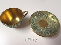 1891-1919 Coalport Turquoise Jeweled Demitasse Cup & Saucer Gold Gilt