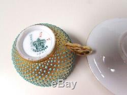 1891-1919 Coalport Turquoise Jeweled Demitasse Cup & Saucer Gold Gilt