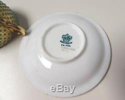 1891-1919 Coalport Turquoise Jeweled Demitasse Cup & Saucer Gold Gilt