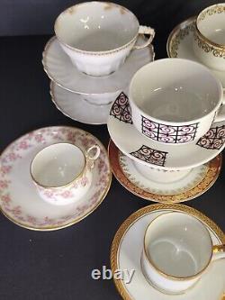 18 Piece Set Limoges 9 Cups 9 Saucers GDA Haviland Gold Hand Painted Art Deco