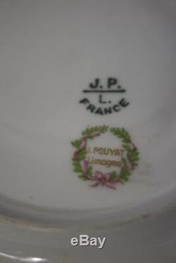 18pc Vintage J. P. L. Jean Pouyat Limoges ROSE GARLAND & GOLD Cup & Saucer Set