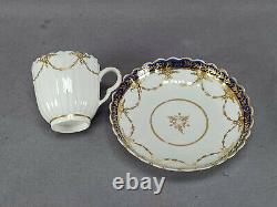 18th Century Caughley Cobalt Gold Ribbon & Leaf Swags Coffee Cup & Saucer