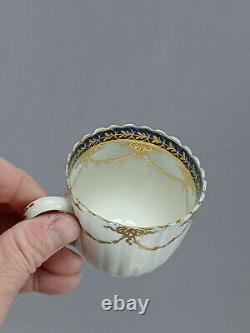 18th Century Caughley Cobalt Gold Ribbon & Leaf Swags Coffee Cup & Saucer