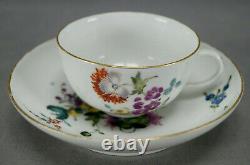 18th Century Meissen Hand Painted Floral & Gold Tea Cup & Saucer Circa 1763-1774