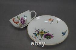 18th Century Meissen Hand Painted Floral & Gold Tea Cup & Saucer Circa 1763-1774