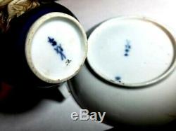 18th Century Signed Meissen Hand Painted Cobalt & Gold Cup & Saucer