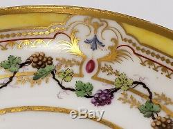 18th c French Antique Sevres Tea Bowl Cup Saucer Porcelain Yellow Gold Grapes