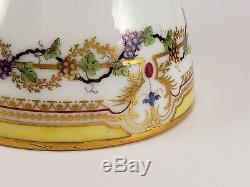 18th c French Antique Sevres Tea Bowl Cup Saucer Porcelain Yellow Gold Grapes
