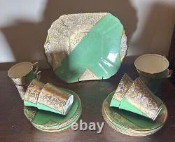 1920's Radford Fenton Gold And Hand Painted 4 Tea And 4 Coffee Cups & Saucers