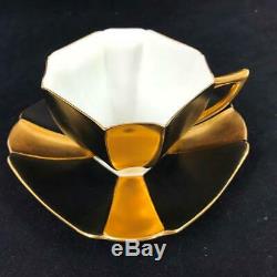 1945-1966 Shelley England Black Gold Harlequin Queen Anne Shape Cup Saucer