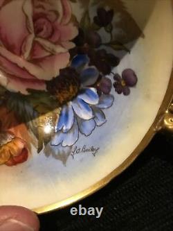 1950's Aynsley signed J. A. Bailey cabbage Rose Bouquet gold cup and saucer
