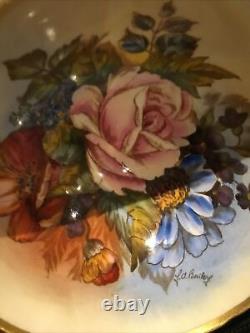 1950's Aynsley signed J. A. Bailey cabbage Rose Bouquet gold cup and saucer