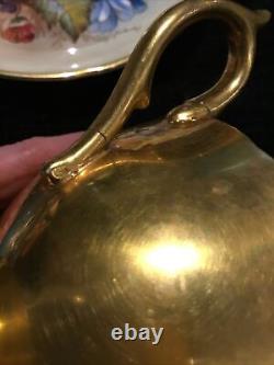 1950's Aynsley signed J. A. Bailey cabbage Rose Bouquet gold cup and saucer