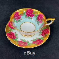 1950s Paragon England Heavy Gold Red Johnson type Rose Borders Cup Saucer A1437