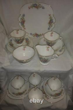1950s Windsor China Floral and Gold 21 Piece Tea Set Cups&Saucers Milk&Sugar