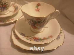 1950s Windsor China Floral and Gold 21 Piece Tea Set Cups&Saucers Milk&Sugar
