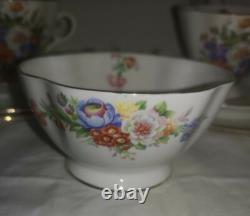 1950s Windsor China Floral and Gold 21 Piece Tea Set Cups&Saucers Milk&Sugar
