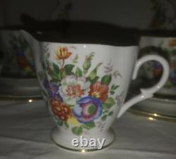 1950s Windsor China Floral and Gold 21 Piece Tea Set Cups&Saucers Milk&Sugar